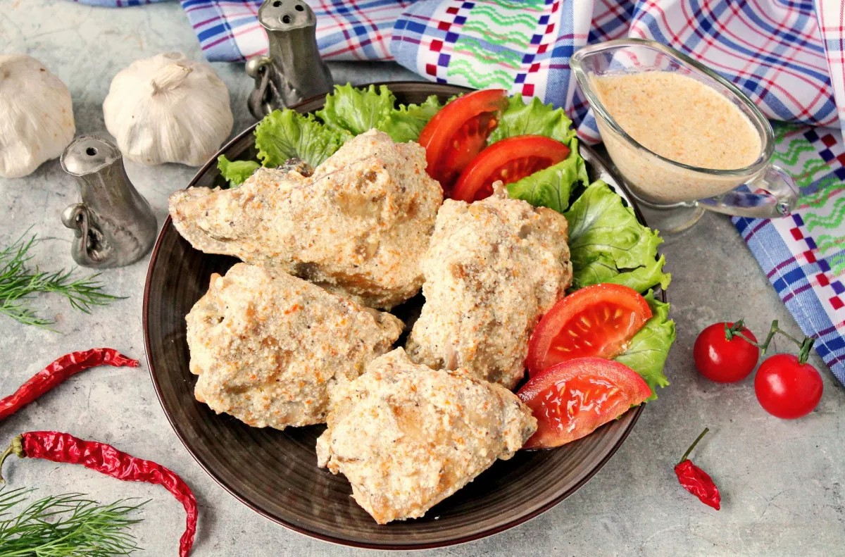 Troškintos vištienos šlaunelės keptuvėje