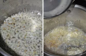 Sviestą ištirpinkite puode, apkepkite jame pusę svogūno, supjaustyto smulkiais kubeliais.