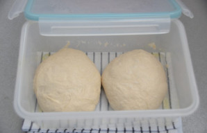 Vėl sudėkite tešlą į indą ir palikite kambario temperatūroje dar 2-3 valandoms.