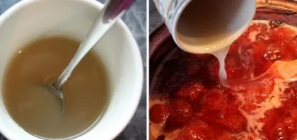 Agaras-agaras ištirpinamas nedideliame kiekyje šalto vandens. Supilkite mišinį į uogienę, išmaišykite ir virkite dar 3 minutes.