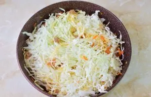 Sudėkite kopūstus į keptuvę. Išmaišykite ir uždenkite. Troškinkite ant silpnos ugnies 12–15 minučių, retkarčiais pamaišydami. Kopūstai po...