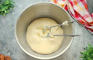 Minkykite mikseriu su mentelės arba spiralinio tipo antgaliu 10-15 minučių. Iš pradžių tešla bus lipni, tačiau minkymo metu taps minkšta ...